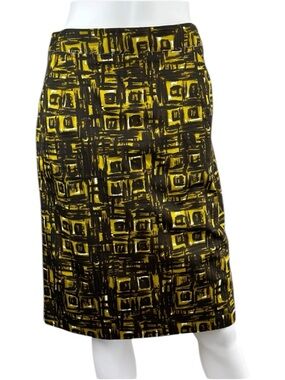 MILLY Black and Yellow Patterned Midi Skirt NWT Size 6